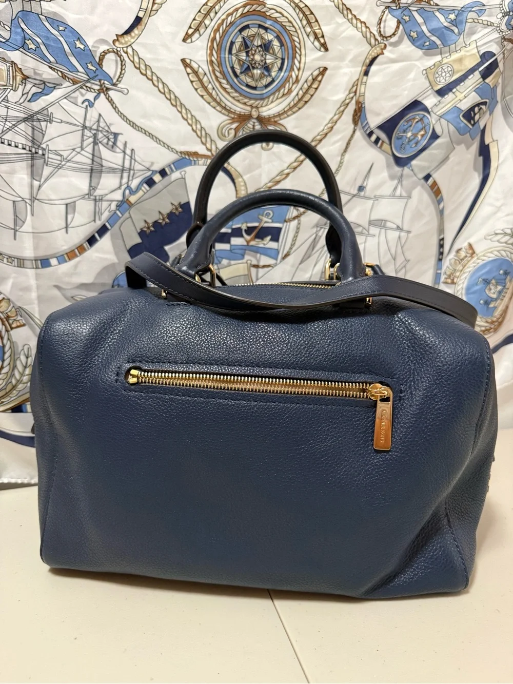 Michael Kors  Large Deep Navy Pebbled Leather Satchel with Gold Hardware NWT
